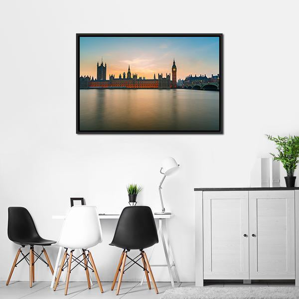 Big Ben & Houses Canvas Wall Art-3 Horizontal-Gallery Wrap-25" x 16"-Tiaracle
