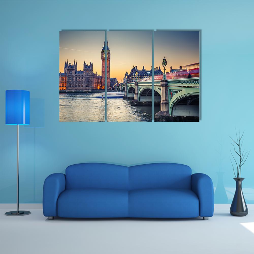 Big Ben &amp; Houses Of Parliament Canvas Wall Art-3 Horizontal-Gallery Wrap-37" x 24"-Tiaracle