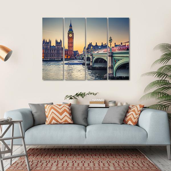 Big Ben &amp; Houses Of Parliament Canvas Wall Art-4 Horizontal-Gallery Wrap-34" x 24"-Tiaracle