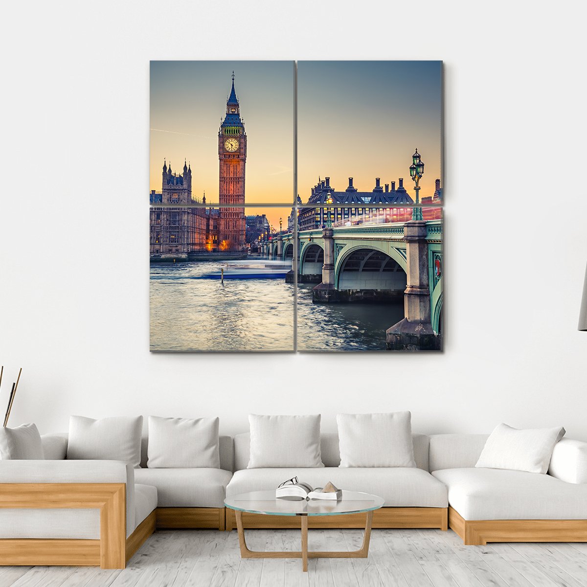 Big Ben & Houses Of Parliament Canvas Wall Art-4 Square-Gallery Wrap-17" x 17"-Tiaracle