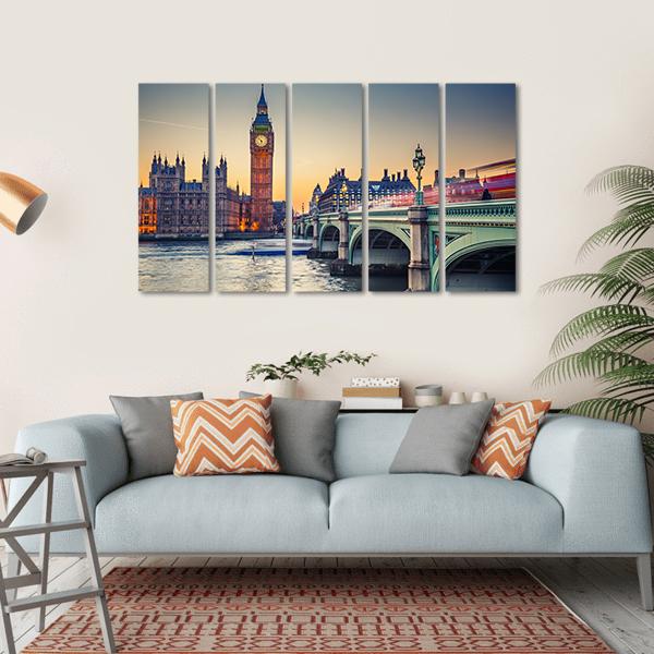 Big Ben &amp; Houses Of Parliament Canvas Wall Art-5 Horizontal-Gallery Wrap-22" x 12"-Tiaracle
