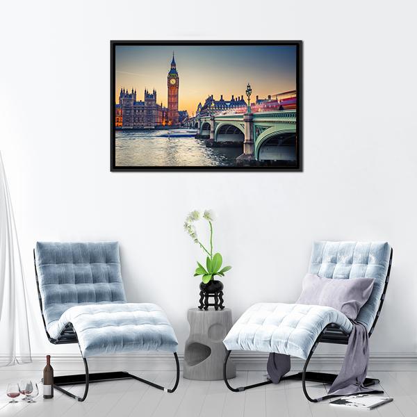 Big Ben & Houses Of Parliament Canvas Wall Art-3 Horizontal-Gallery Wrap-25" x 16"-Tiaracle