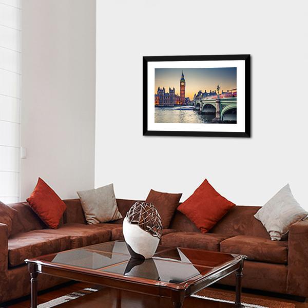 Big Ben & Houses Of Parliament Canvas Wall Art-3 Horizontal-Gallery Wrap-25" x 16"-Tiaracle