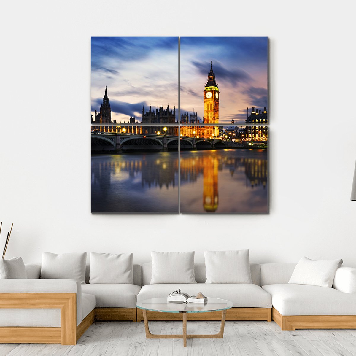 Big Ben &amp; Houses UK Canvas Wall Art-4 Square-Gallery Wrap-17&quot; x 17&quot;-Tiaracle