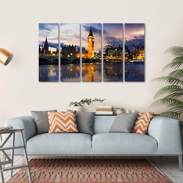 Big Ben & Houses UK Canvas Wall Art-5 Horizontal-Gallery Wrap-22" x 12"-Tiaracle