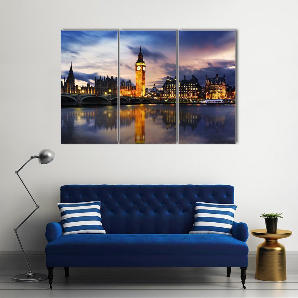 Big Ben & Houses UK Canvas Wall Art-3 Horizontal-Gallery Wrap-37" x 24"-Tiaracle
