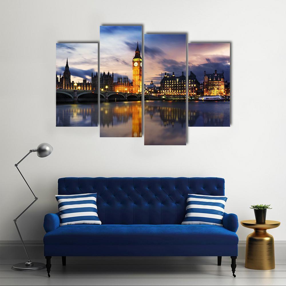 Big Ben &amp; Houses UK Canvas Wall Art-4 Pop-Gallery Wrap-50" x 32"-Tiaracle