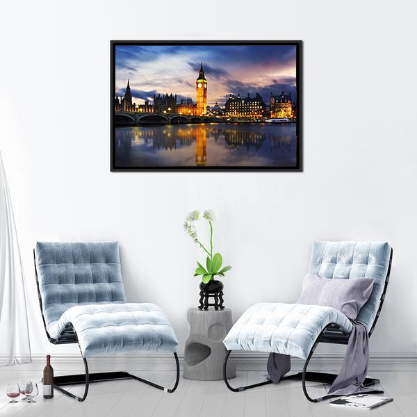 Big Ben &amp; Houses UK Canvas Wall Art-3 Horizontal-Gallery Wrap-25" x 16"-Tiaracle