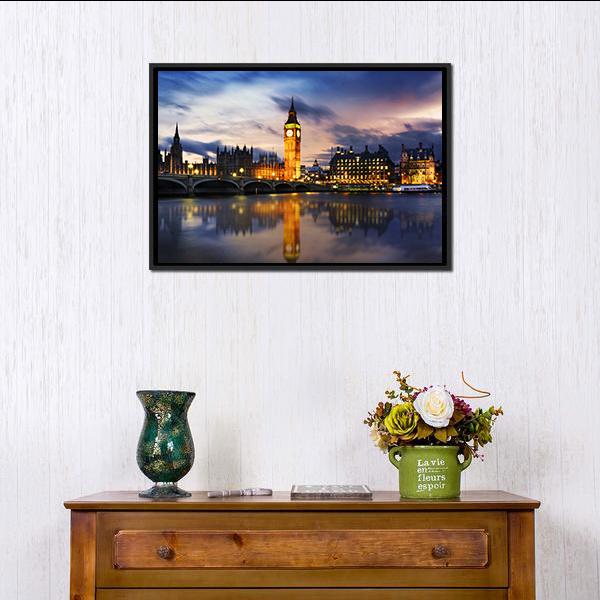 Big Ben &amp; Houses UK Canvas Wall Art-1 Piece-Floating Frame-24" x 16"-Tiaracle