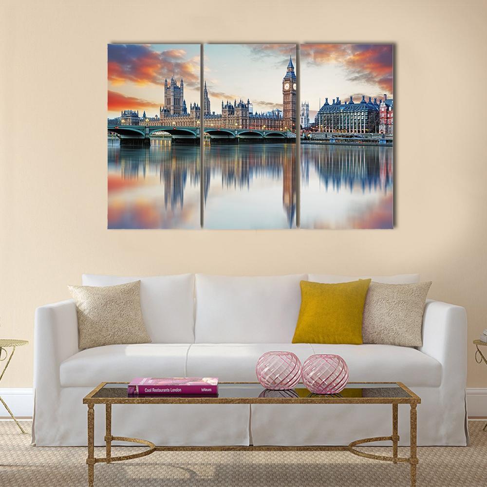 Big Ben And Parliament Houses Canvas Wall Art-3 Horizontal-Gallery Wrap-37" x 24"-Tiaracle