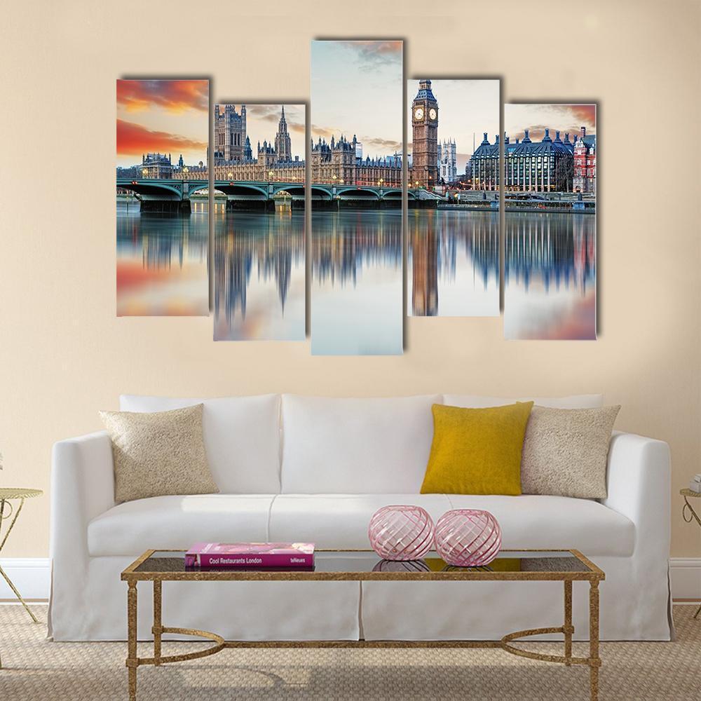 Big Ben And Parliament Houses Canvas Wall Art-5 Pop-Gallery Wrap-47" x 32"-Tiaracle