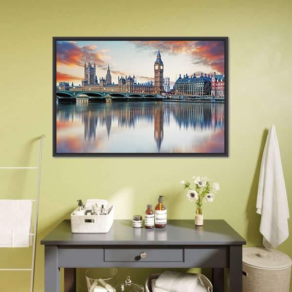 Big Ben And Parliament Houses Canvas Wall Art-3 Horizontal-Gallery Wrap-25" x 16"-Tiaracle