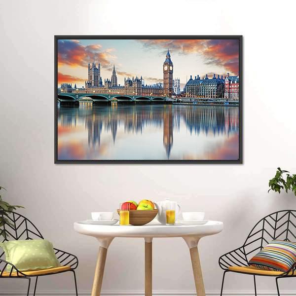 Big Ben And Parliament Houses Canvas Wall Art-1 Piece-Floating Frame-24" x 16"-Tiaracle