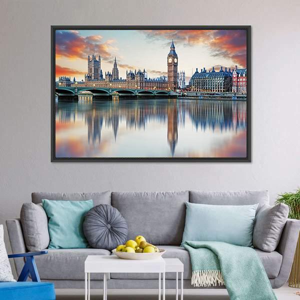 Big Ben And Parliament Houses Canvas Wall Art-3 Horizontal-Gallery Wrap-25" x 16"-Tiaracle