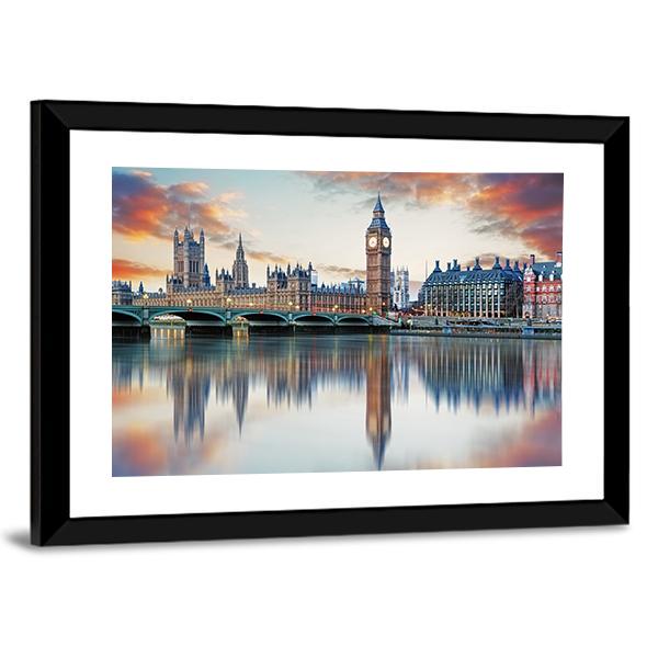 Big Ben And Parliament Houses Canvas Wall Art-3 Horizontal-Gallery Wrap-25" x 16"-Tiaracle