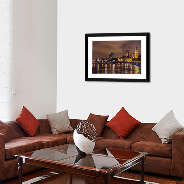 Westminster Bridge At Night Canvas Wall Art-3 Horizontal-Gallery Wrap-25" x 16"-Tiaracle