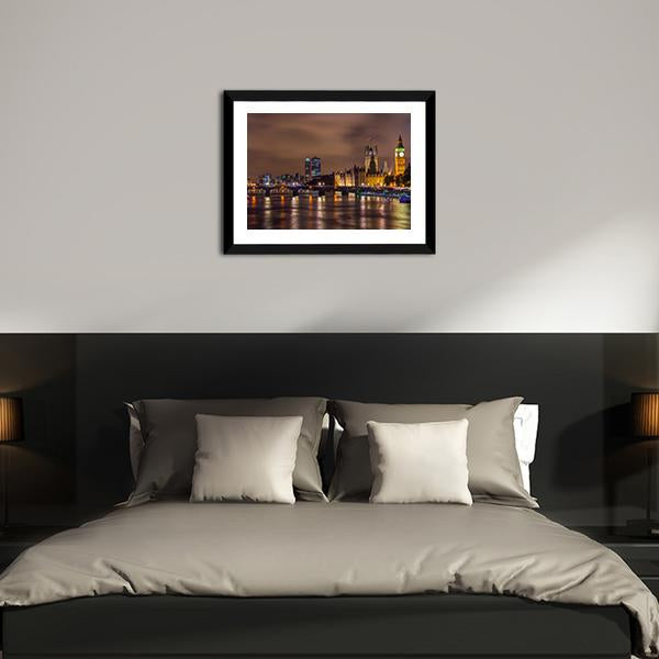Westminster Bridge At Night Canvas Wall Art-3 Horizontal-Gallery Wrap-25" x 16"-Tiaracle