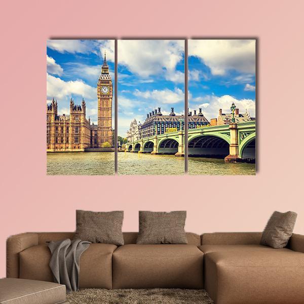 Westminster Bridge In London Canvas Wall Art-3 Horizontal-Gallery Wrap-37" x 24"-Tiaracle