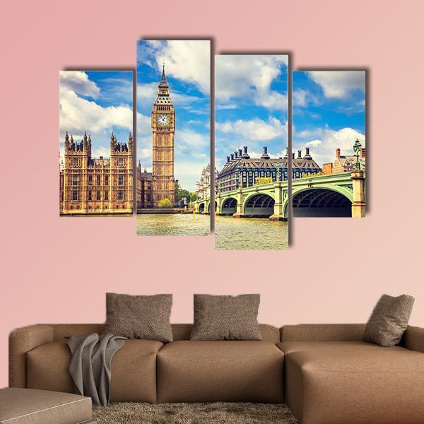 Westminster Bridge In London Canvas Wall Art-4 Pop-Gallery Wrap-50" x 32"-Tiaracle