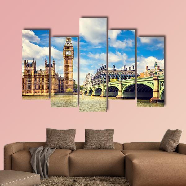Westminster Bridge In London Canvas Wall Art-5 Pop-Gallery Wrap-47" x 32"-Tiaracle