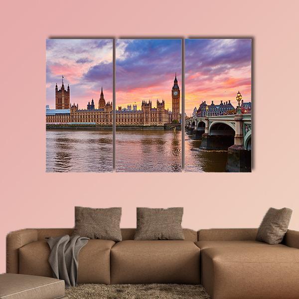 River Thames Canvas Wall Art-3 Horizontal-Gallery Wrap-37" x 24"-Tiaracle