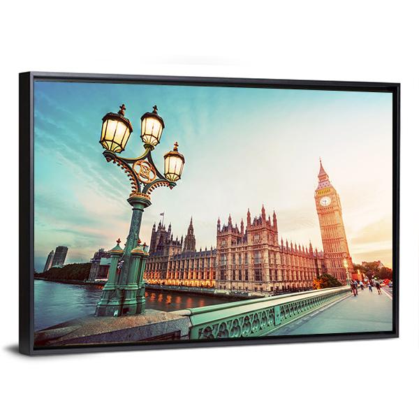 Big Ben At Sunset Canvas Wall Art-3 Horizontal-Gallery Wrap-25" x 16"-Tiaracle