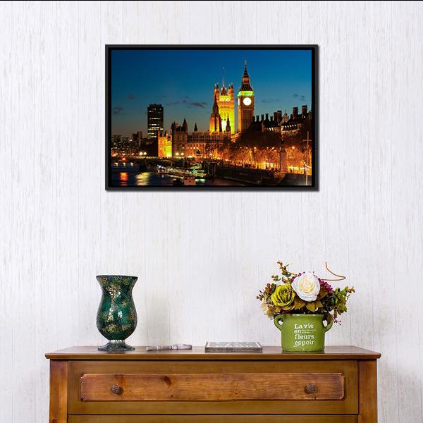 Big Ben Clock Tower Canvas Wall Art-1 Piece-Floating Frame-24" x 16"-Tiaracle