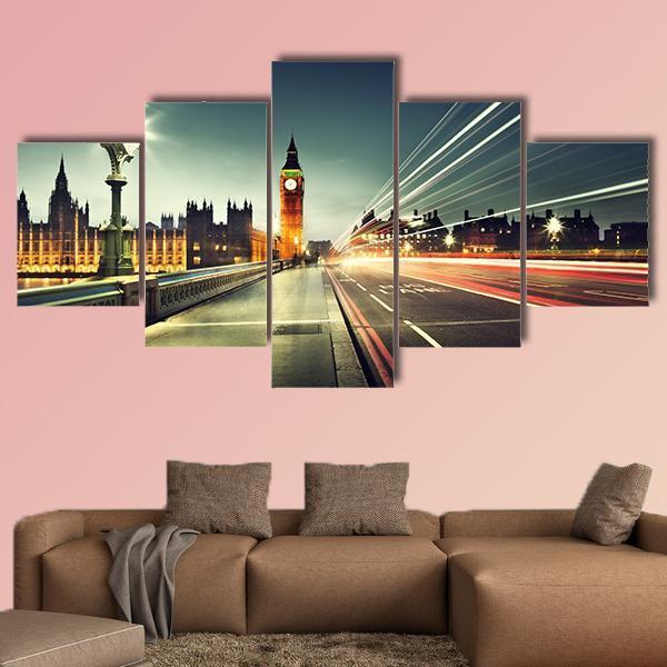 Big Ben From Westminster Bridge Canvas Wall Art-5 Star-Gallery Wrap-62" x 32"-Tiaracle