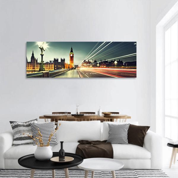 Big Ben From Westminster Bridge Panoramic Canvas Wall Art-1 Piece-36" x 12"-Tiaracle