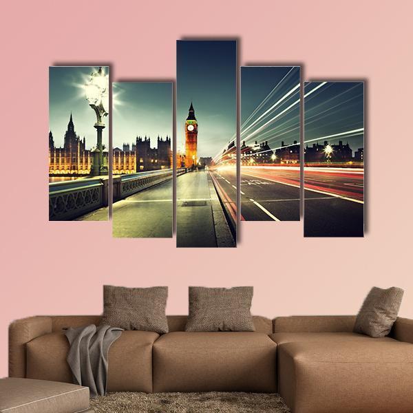 Big Ben From Westminster Bridge Canvas Wall Art-5 Pop-Gallery Wrap-47" x 32"-Tiaracle