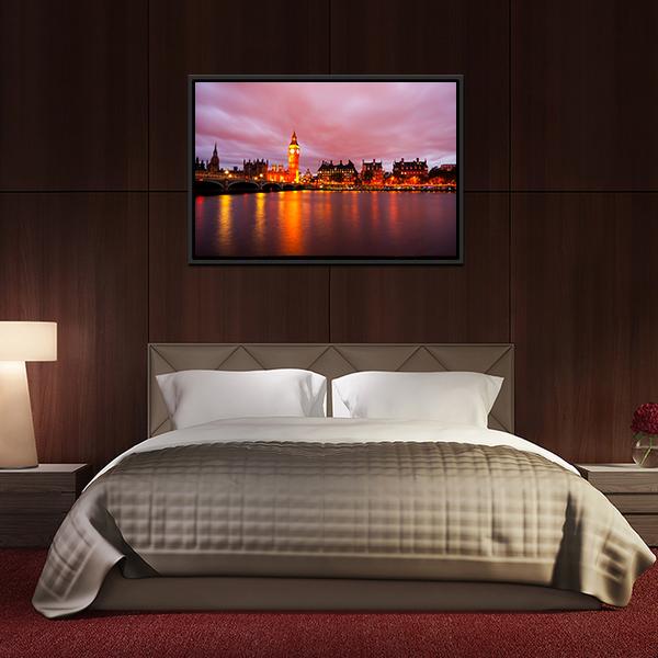 Big Ben & Houses At Night Panoramic Canvas Wall Art-1 Piece-36" x 12"-Tiaracle