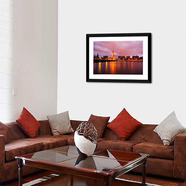 Big Ben & Houses At Night Panoramic Canvas Wall Art-1 Piece-36" x 12"-Tiaracle