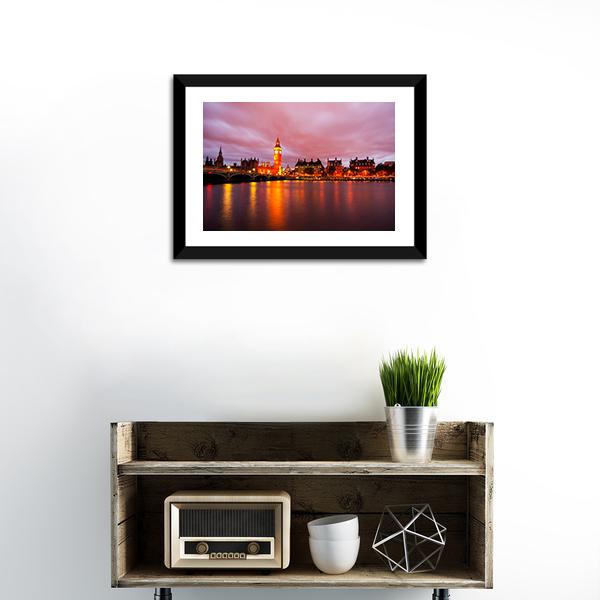Big Ben & Houses At Night Panoramic Canvas Wall Art-1 Piece-36" x 12"-Tiaracle