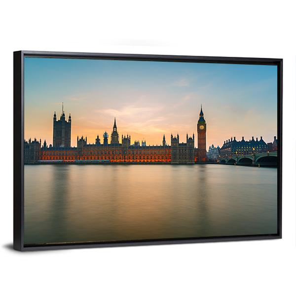 Big Ben & Houses Canvas Wall Art-5 Horizontal-Gallery Wrap-22" x 12"-Tiaracle