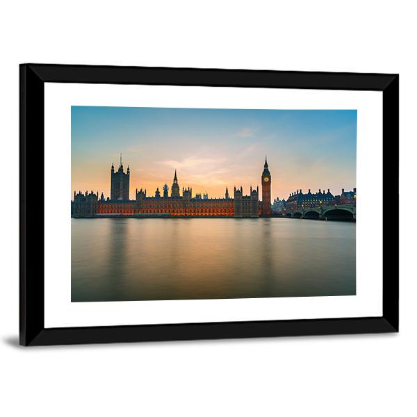Big Ben & Houses Canvas Wall Art-5 Horizontal-Gallery Wrap-22" x 12"-Tiaracle