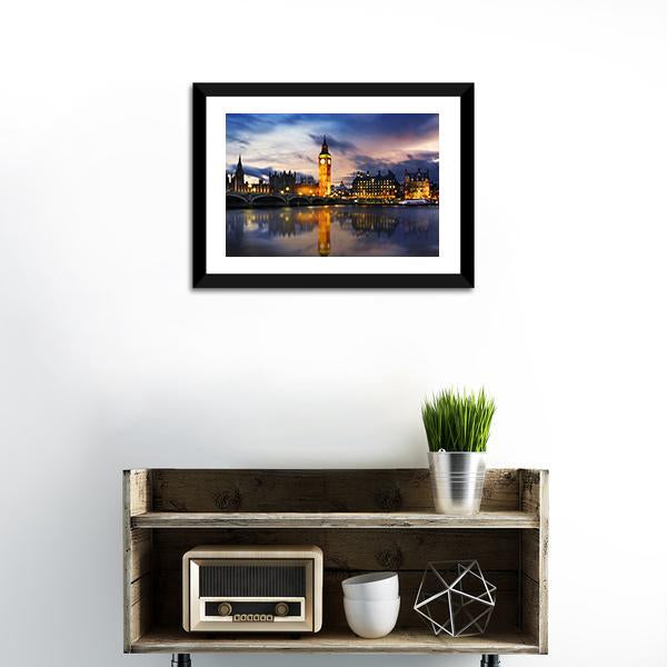 Big Ben & Houses UK Canvas Wall Art-1 Piece-Framed Print-20" x 16"-Tiaracle