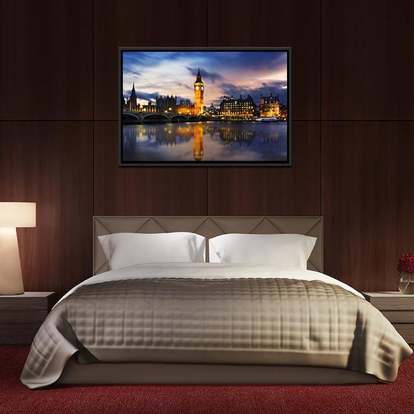 Big Ben & Houses UK Canvas Wall Art-5 Horizontal-Gallery Wrap-22" x 12"-Tiaracle