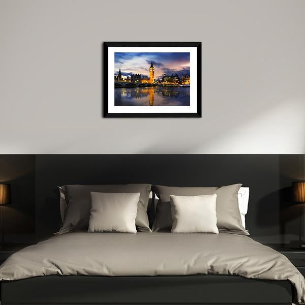 Big Ben & Houses UK Canvas Wall Art-5 Horizontal-Gallery Wrap-22" x 12"-Tiaracle