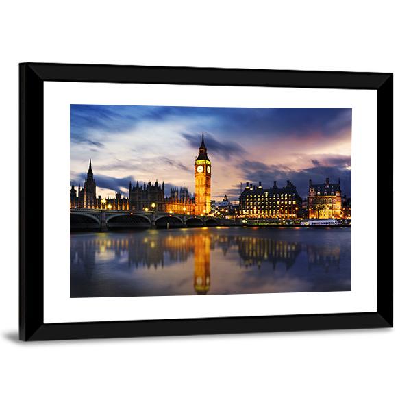 Big Ben &amp; Houses UK Panoramic Canvas Wall Art-1 Piece-36" x 12"-Tiaracle