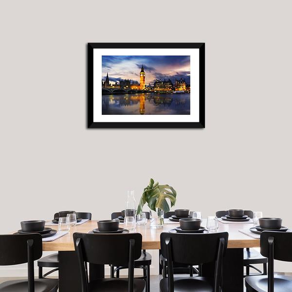 Big Ben &amp; Houses UK Panoramic Canvas Wall Art-1 Piece-36" x 12"-Tiaracle