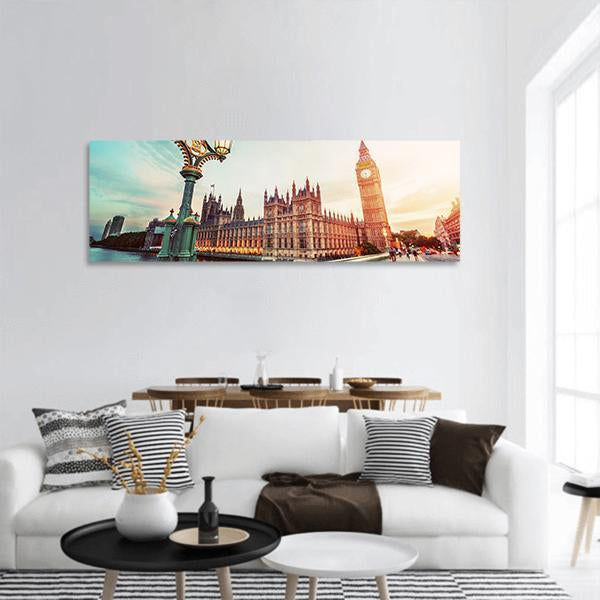 Big Ben At Sunset Panoramic Canvas Wall Art-1 Piece-36" x 12"-Tiaracle