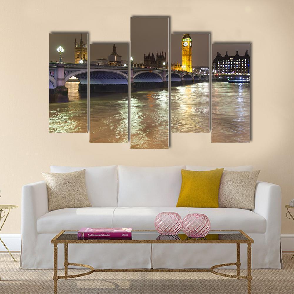 Big Ben In London Canvas Wall Art-5 Pop-Gallery Wrap-47" x 32"-Tiaracle