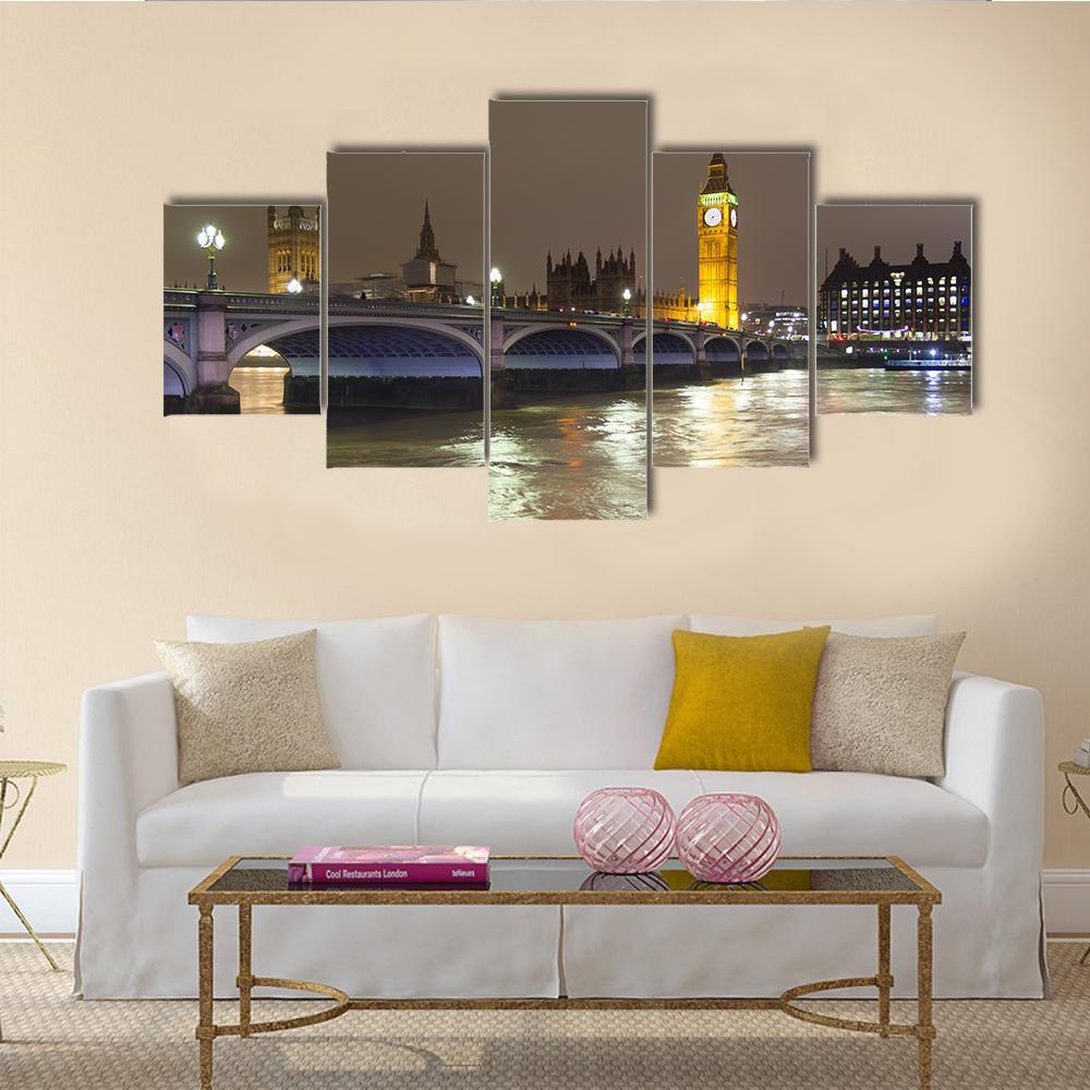 Big Ben In London Canvas Wall Art-5 Star-Gallery Wrap-62" x 32"-Tiaracle