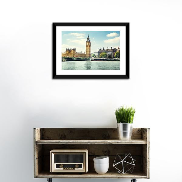 Big Ben In Sunny Day Canvas Wall Art-1 Piece-Framed Print-20" x 16"-Tiaracle