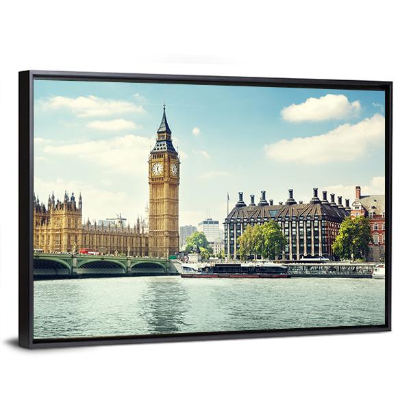 Big Ben In Sunny Day Canvas Wall Art-5 Horizontal-Gallery Wrap-22" x 12"-Tiaracle