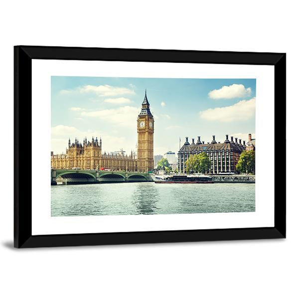 Big Ben In Sunny Day Canvas Wall Art-5 Horizontal-Gallery Wrap-22" x 12"-Tiaracle