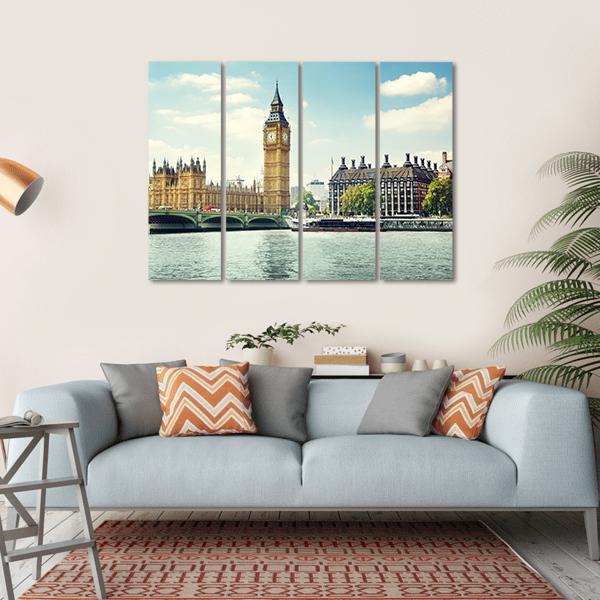 Big Ben In Sunny Day Canvas Wall Art-4 Horizontal-Gallery Wrap-34" x 24"-Tiaracle