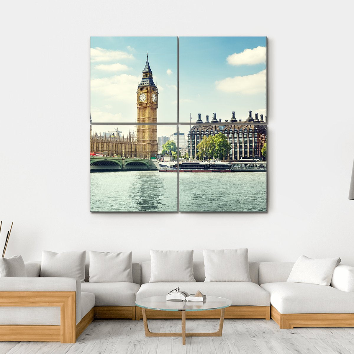 Big Ben In Sunny Day Canvas Wall Art-4 Square-Gallery Wrap-17" x 17"-Tiaracle