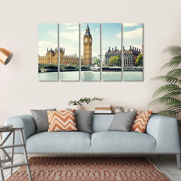 Big Ben In Sunny Day Canvas Wall Art-5 Horizontal-Gallery Wrap-22" x 12"-Tiaracle