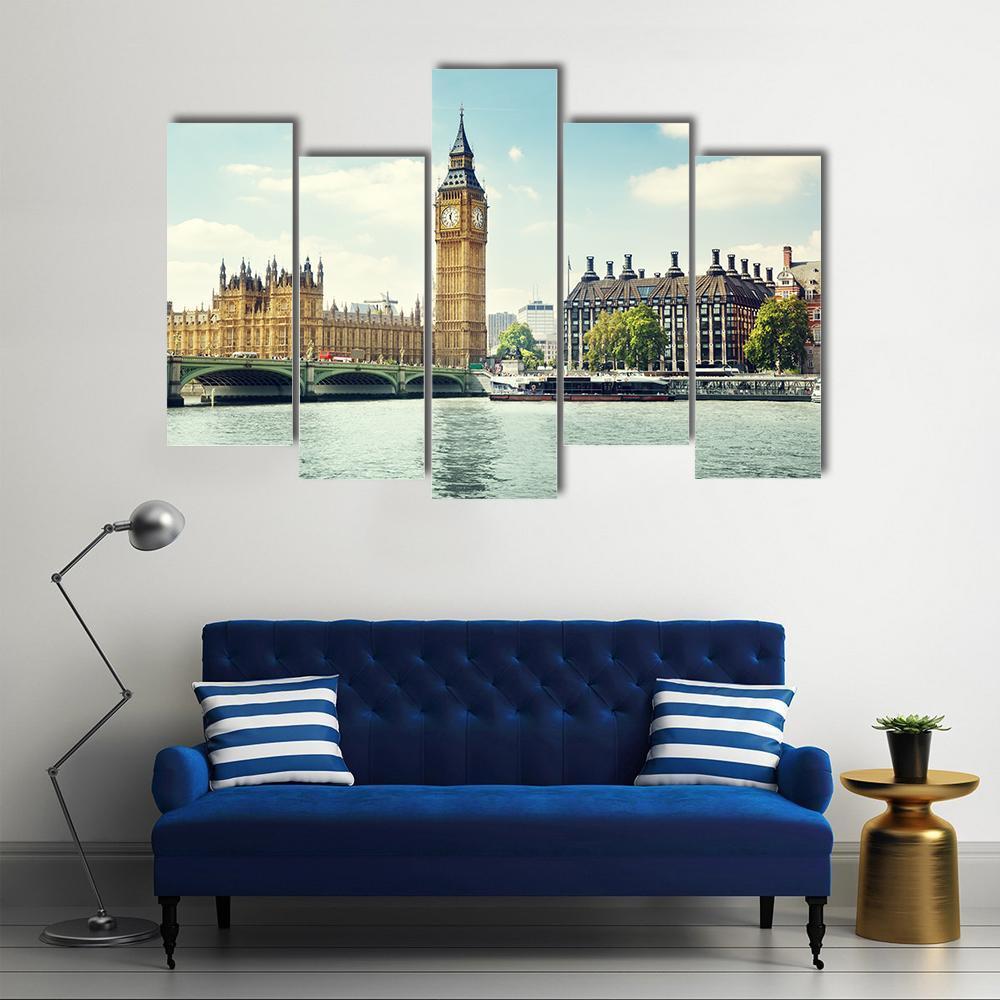 Big Ben In Sunny Day Canvas Wall Art-5 Pop-Gallery Wrap-47" x 32"-Tiaracle